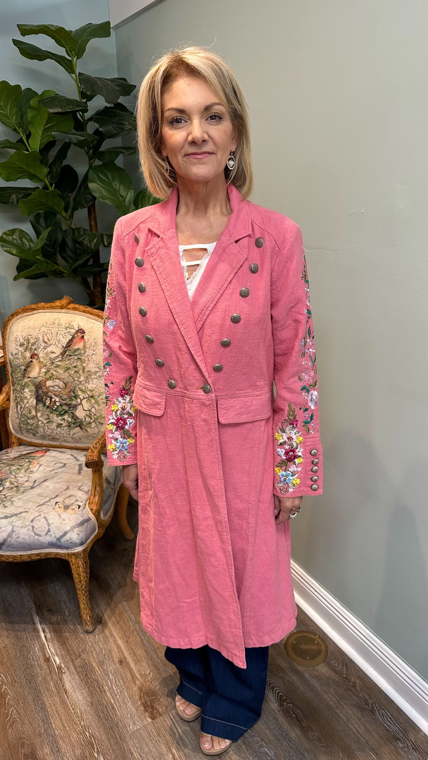 Embellished Sleeve Pink City Coat