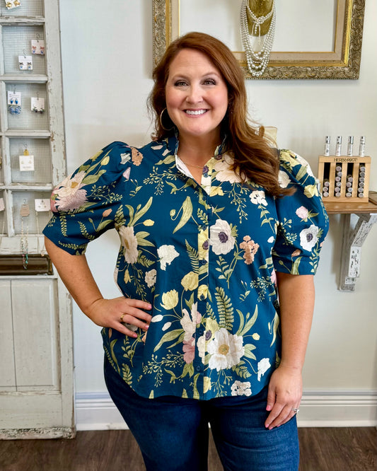 Teal Floral Top
