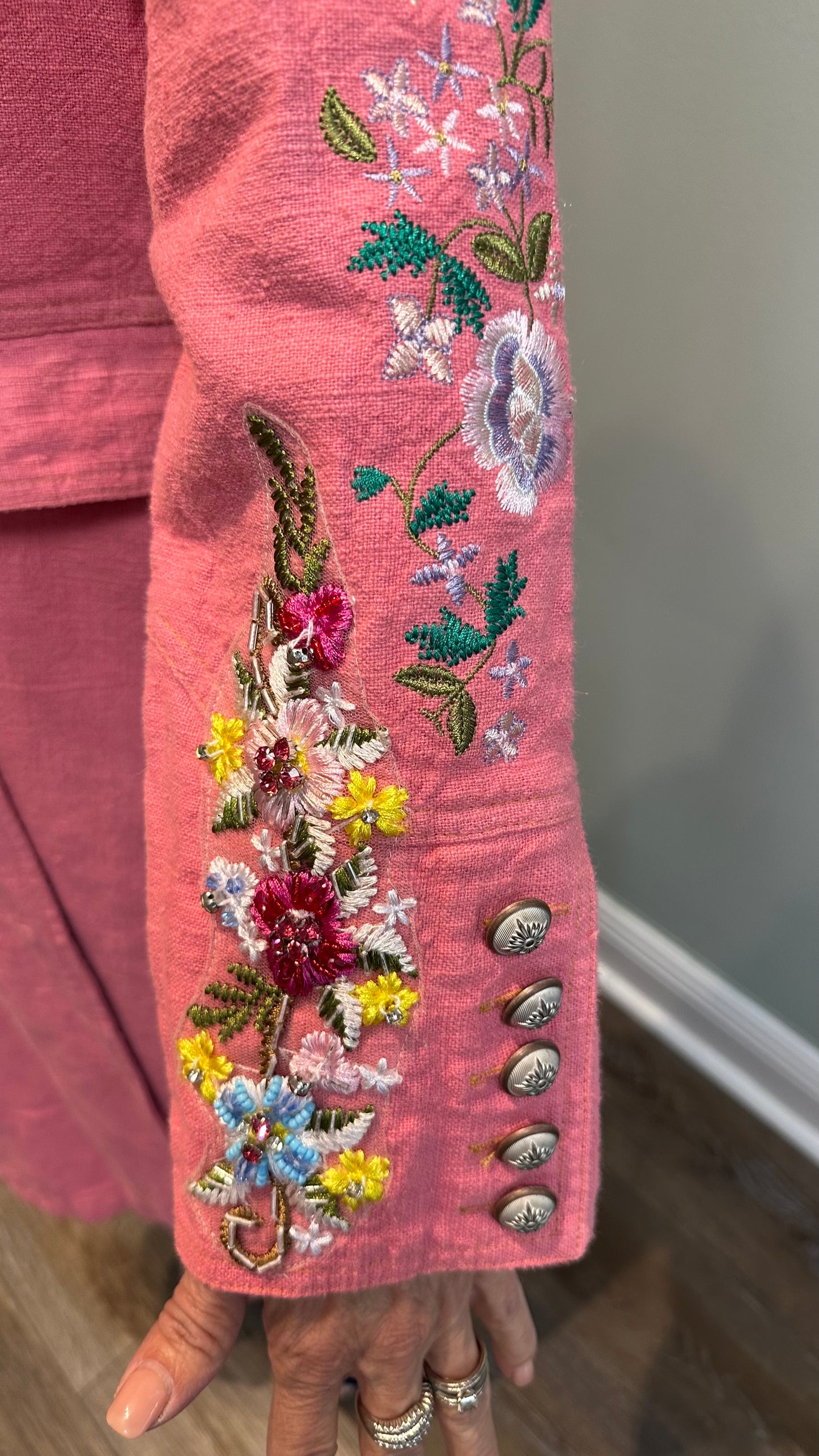 Embellished Sleeve Pink City Coat