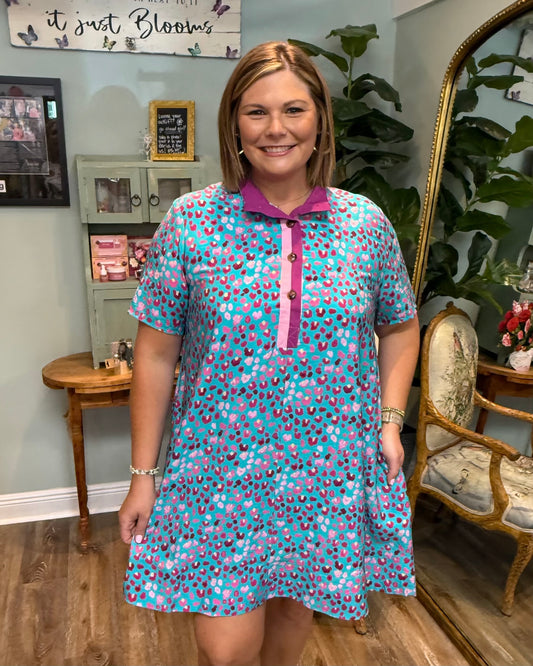 Teal Leopard Print Dress
