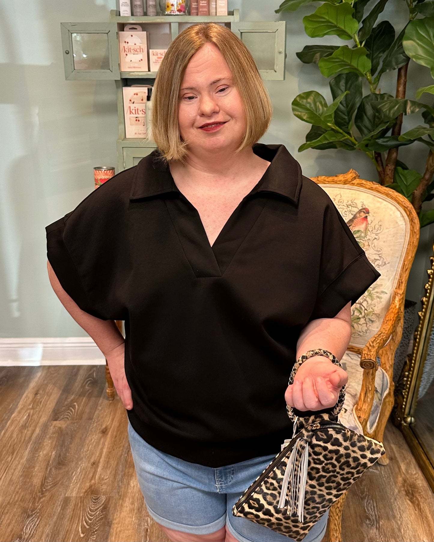 Wide Short Sleeve V-neck Top