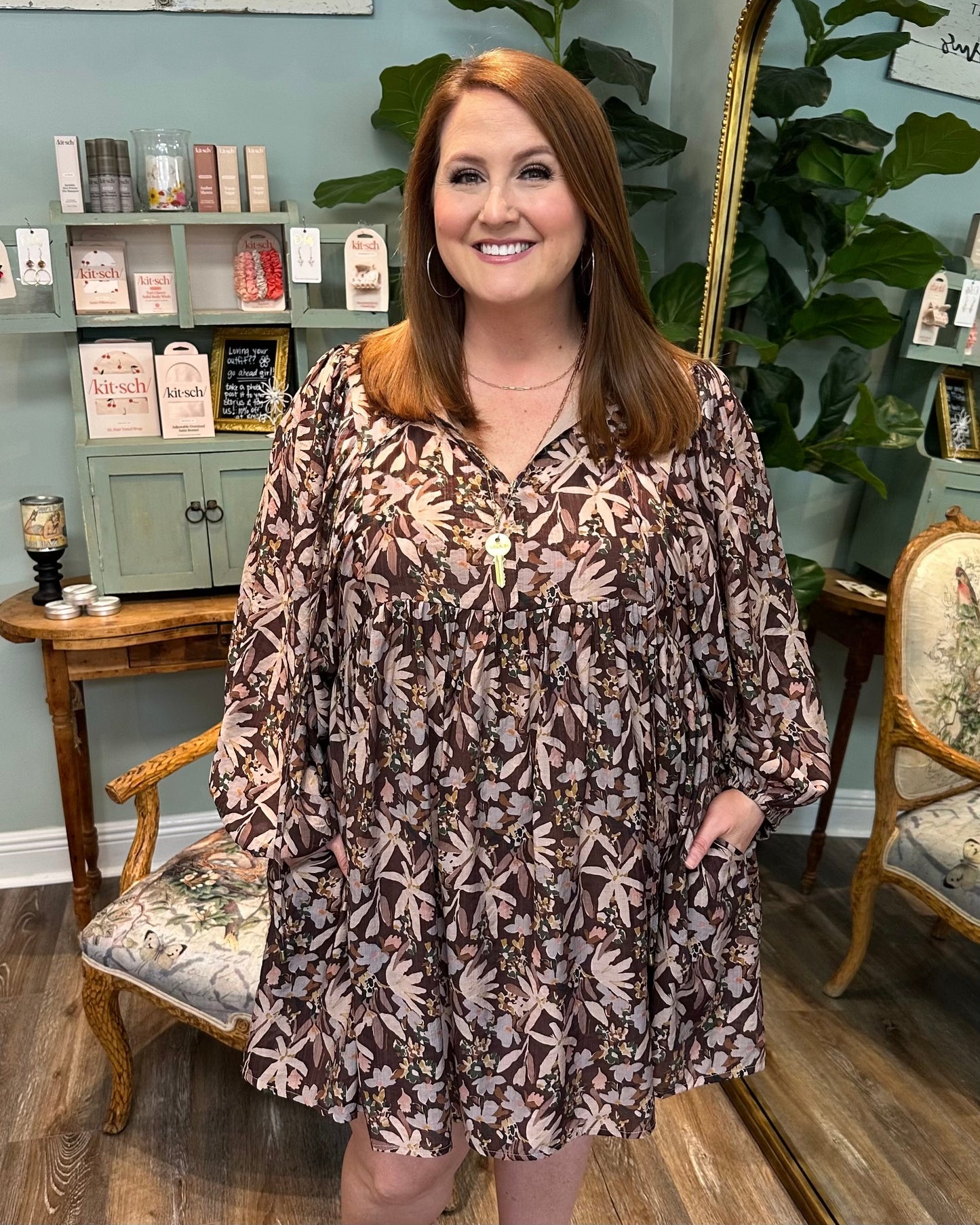 Chocolate Tiered Floral Dress