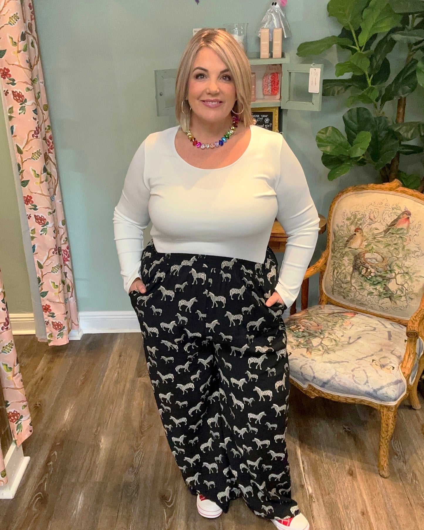 Elastic Waist Zebra Pants