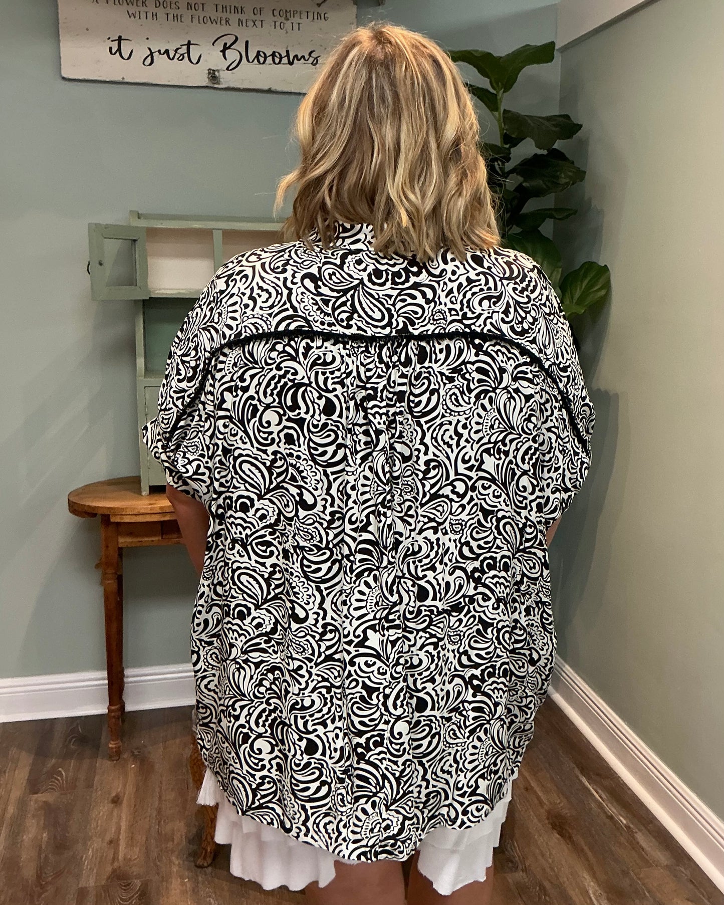 Black & White Print Dolman Top