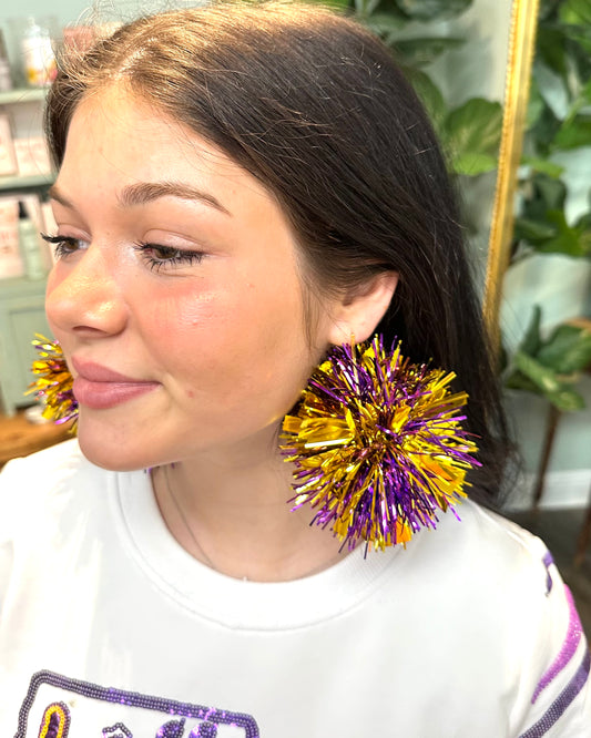 Purple and Gold Tiger Gameday Tinsel Earrings