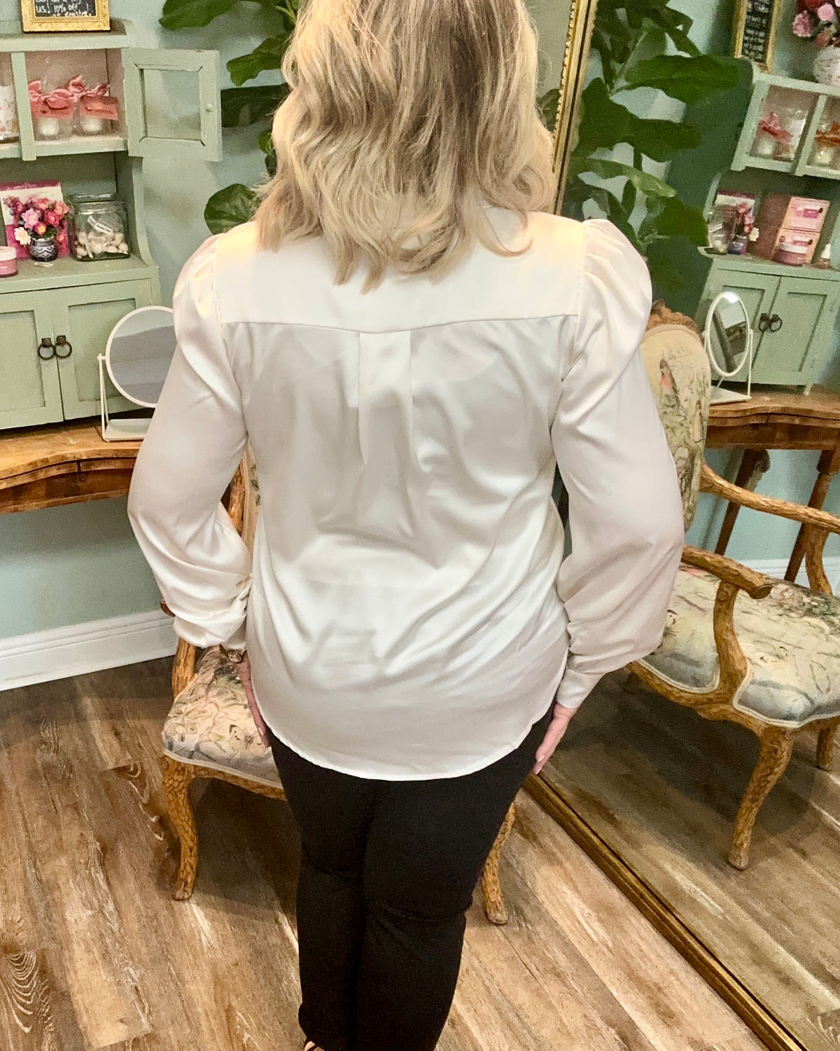 Satiny Blouse with Bow Detail