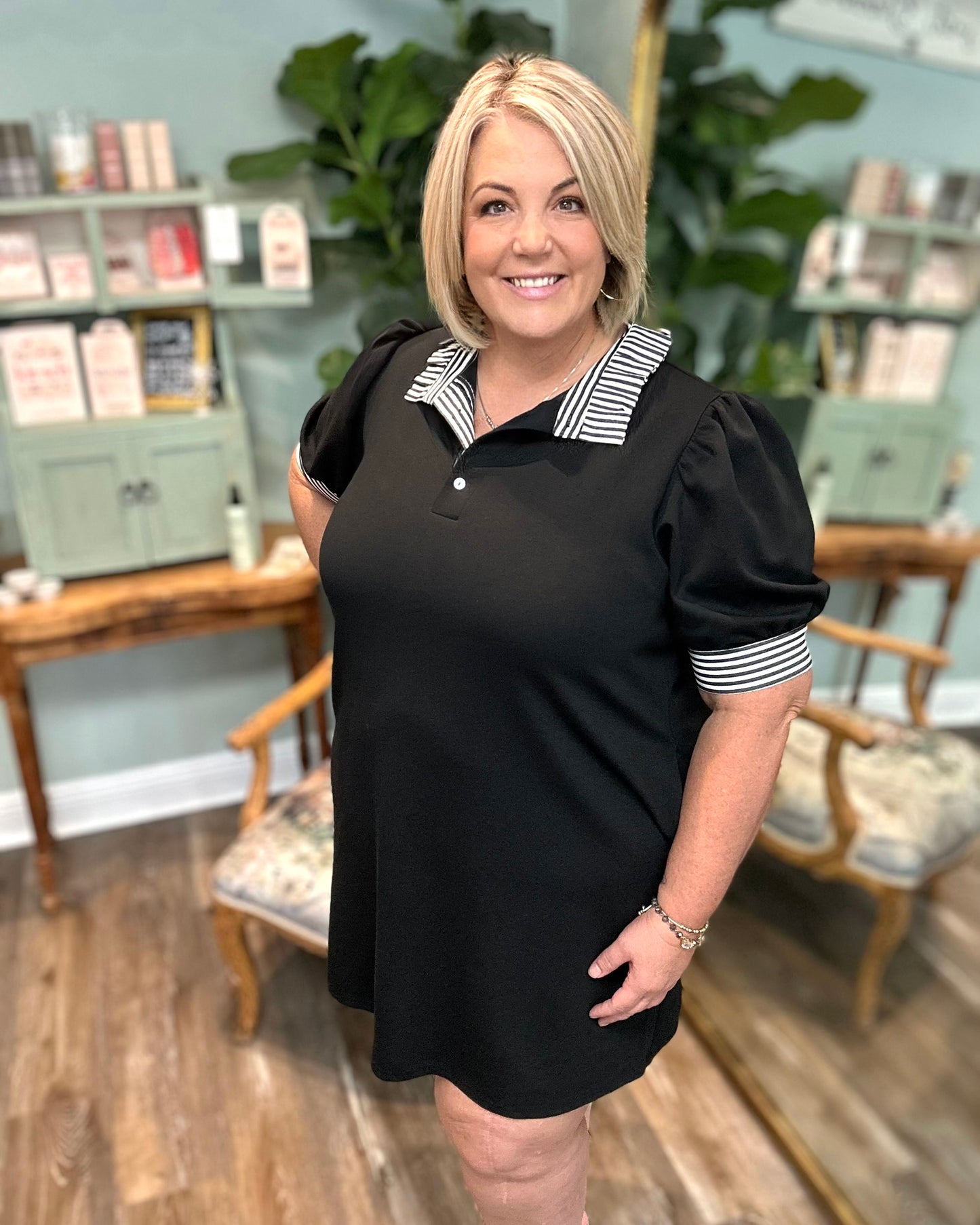 Striped Collar Shirt Dress