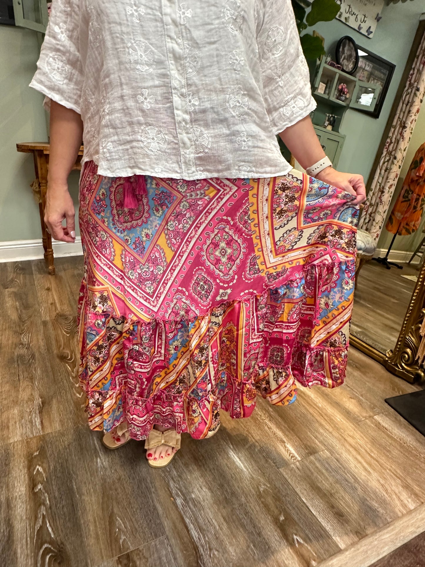 Julia Satiny Pink Print Skirt