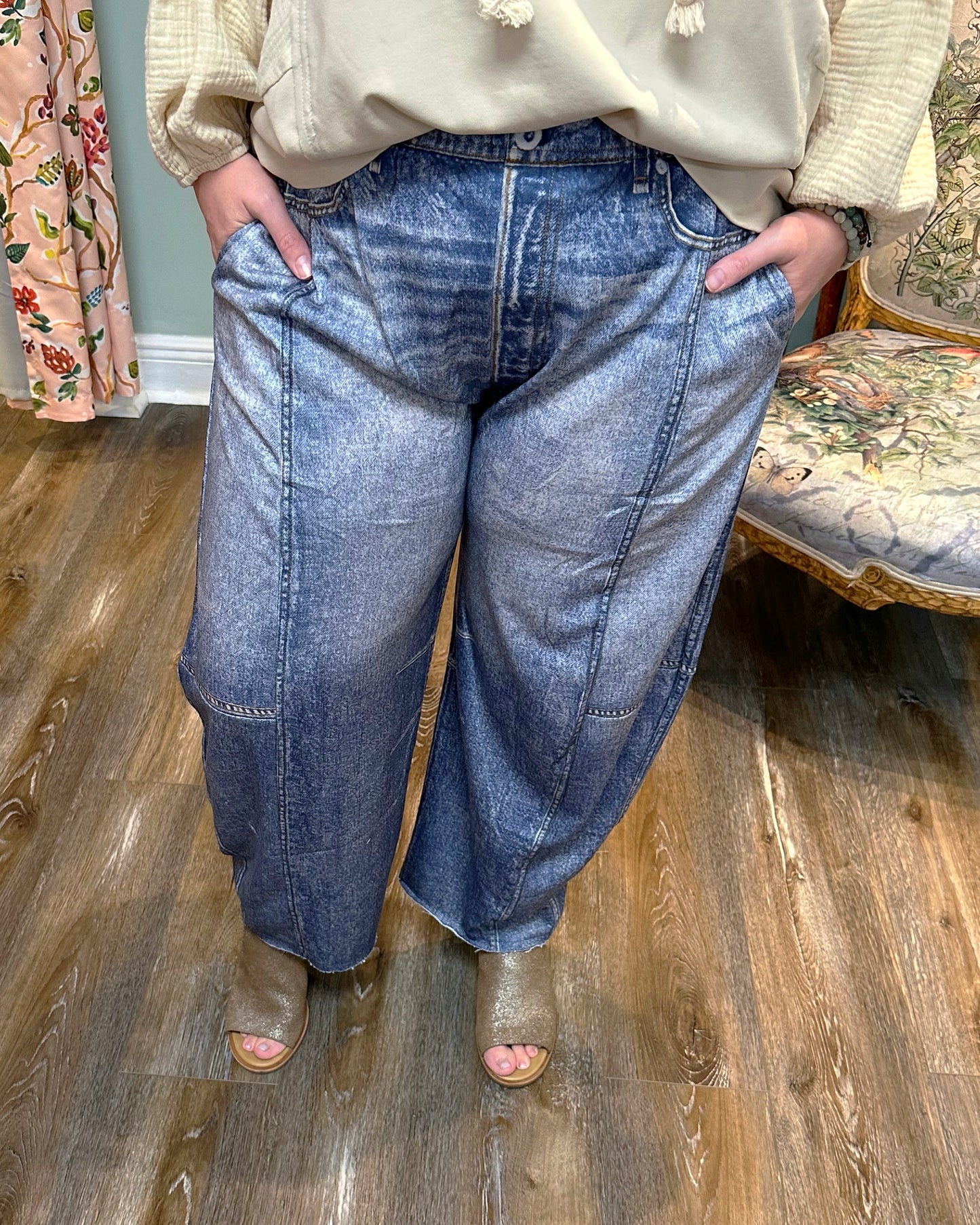 Faux Denim - French Terry Barrel Pants