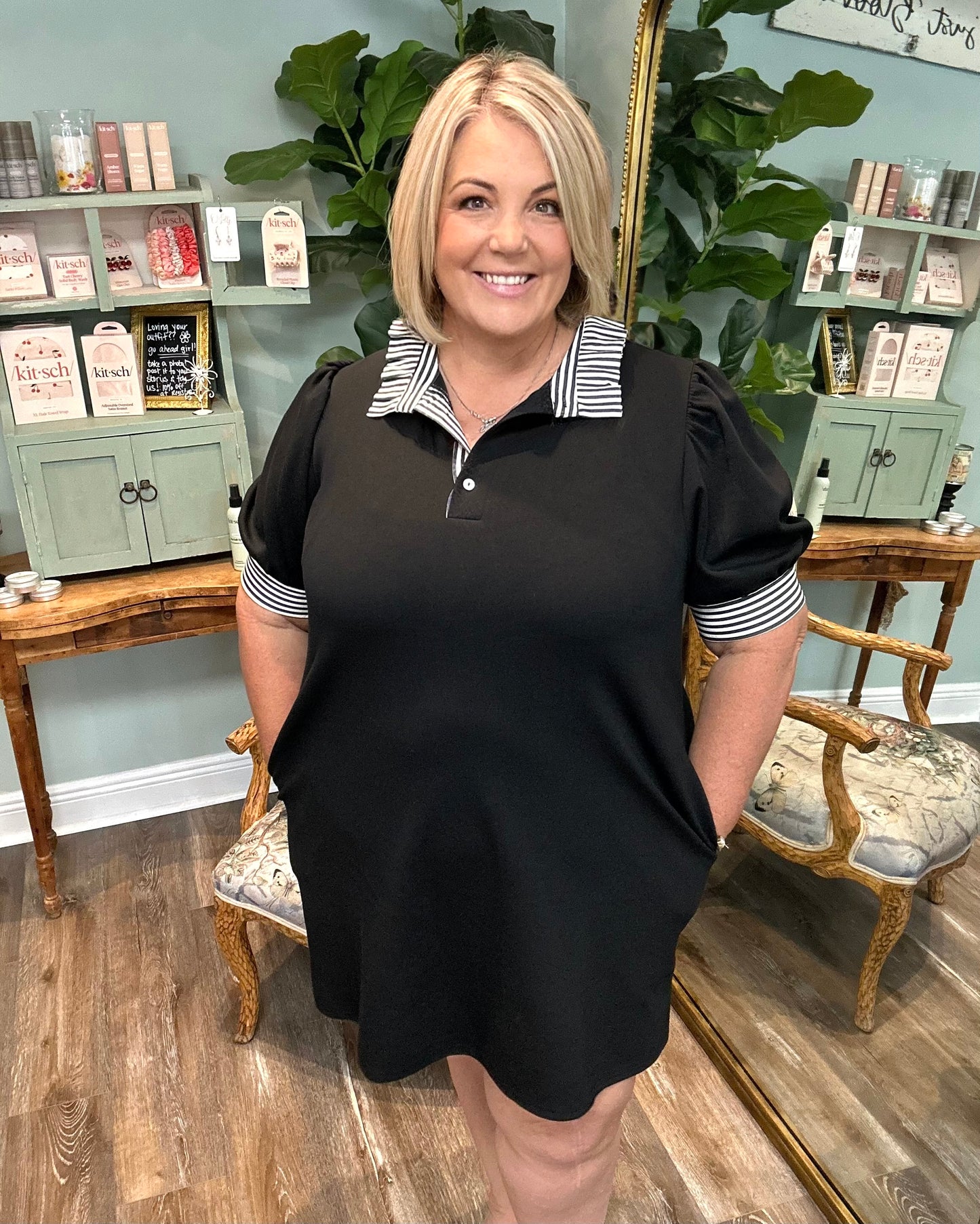 Striped Collar Shirt Dress