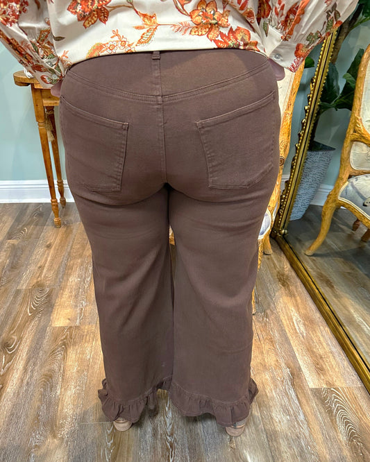 Chocolate Ruffle Hem Pant