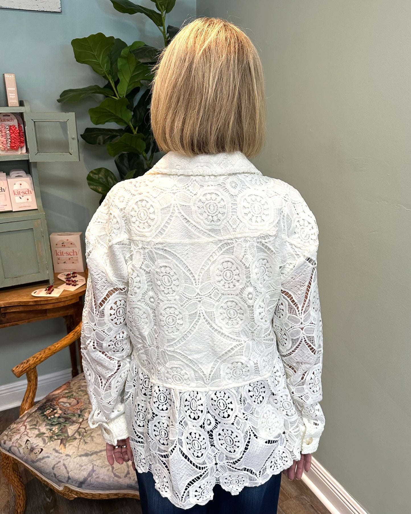 Lace Peplum Trucker Jacket