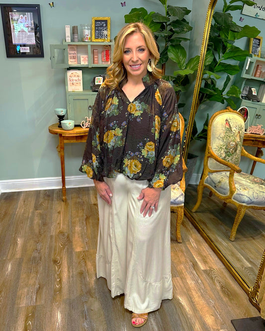 Chocolate Floral Print Bubble Top