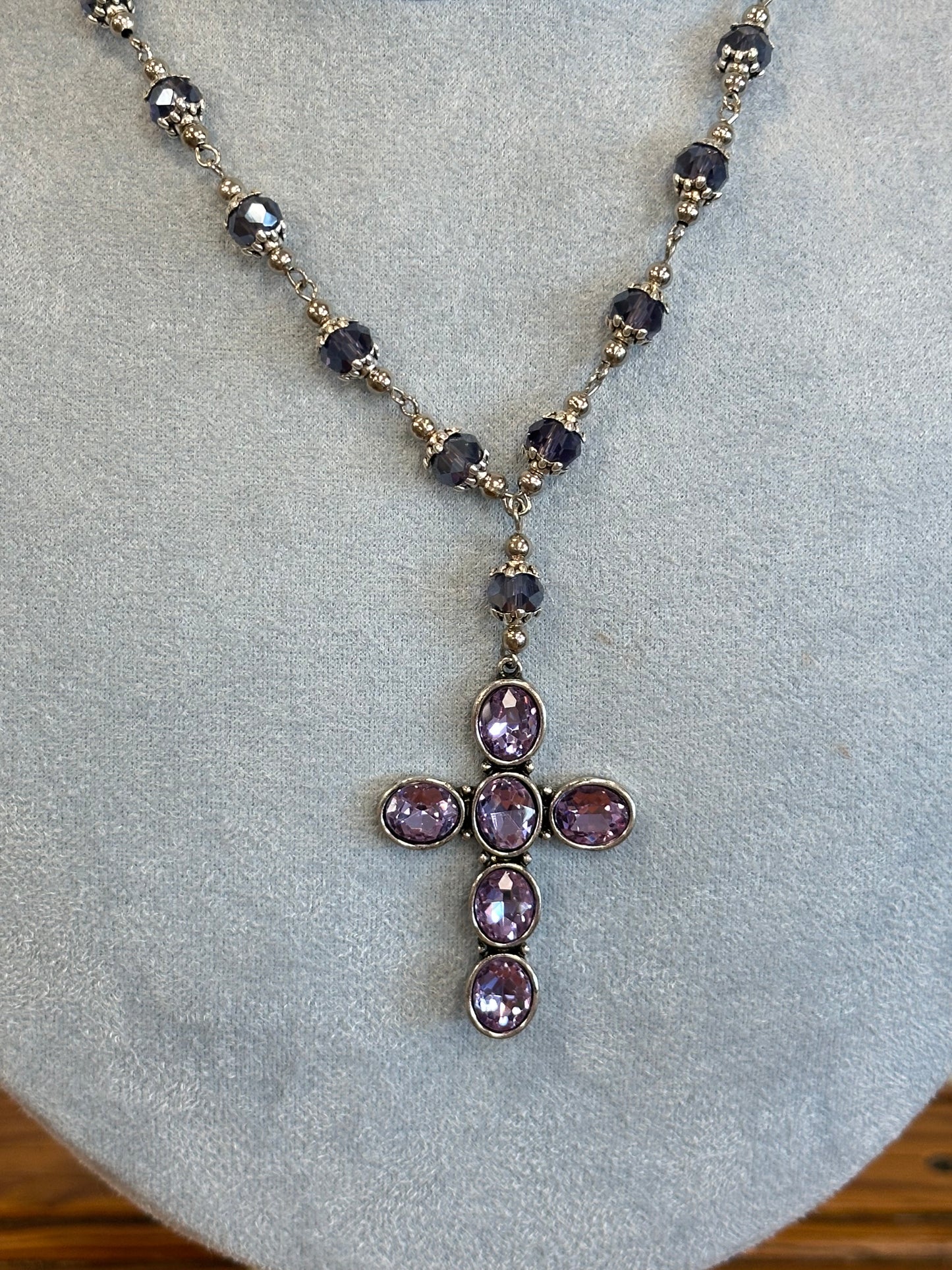 Silver and Purple Cross Necklace