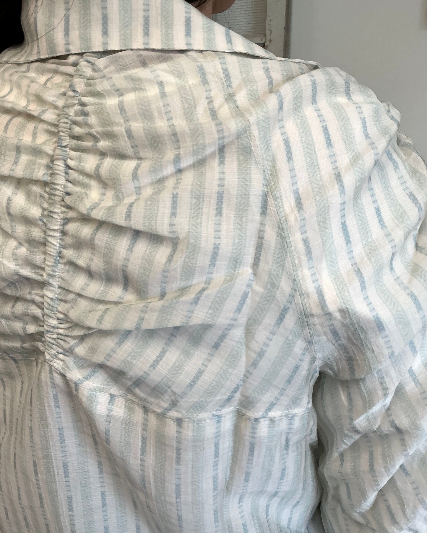 Ruched Sleeve Zip-Up Jacket Blue/Geen