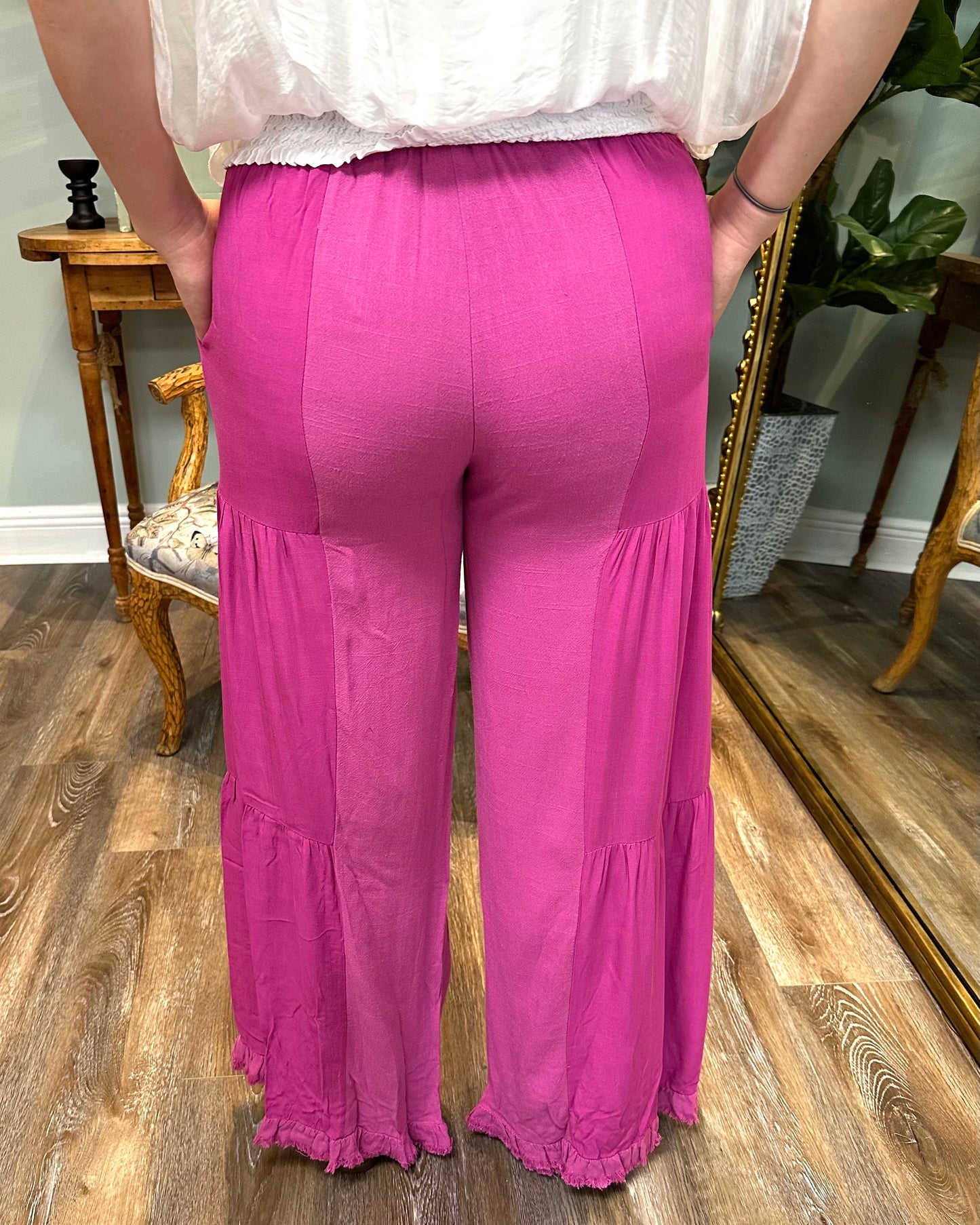 Mulberry Linen Blend Tiered Pant