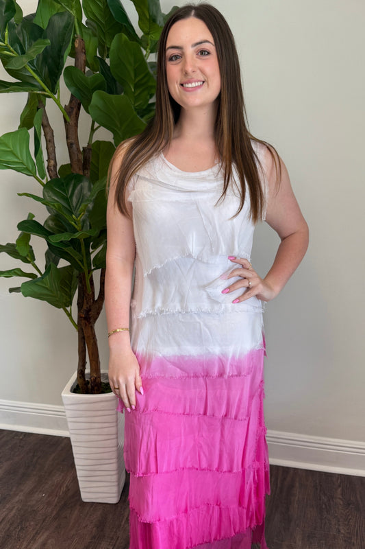 Ombre Long Ruffle Dress