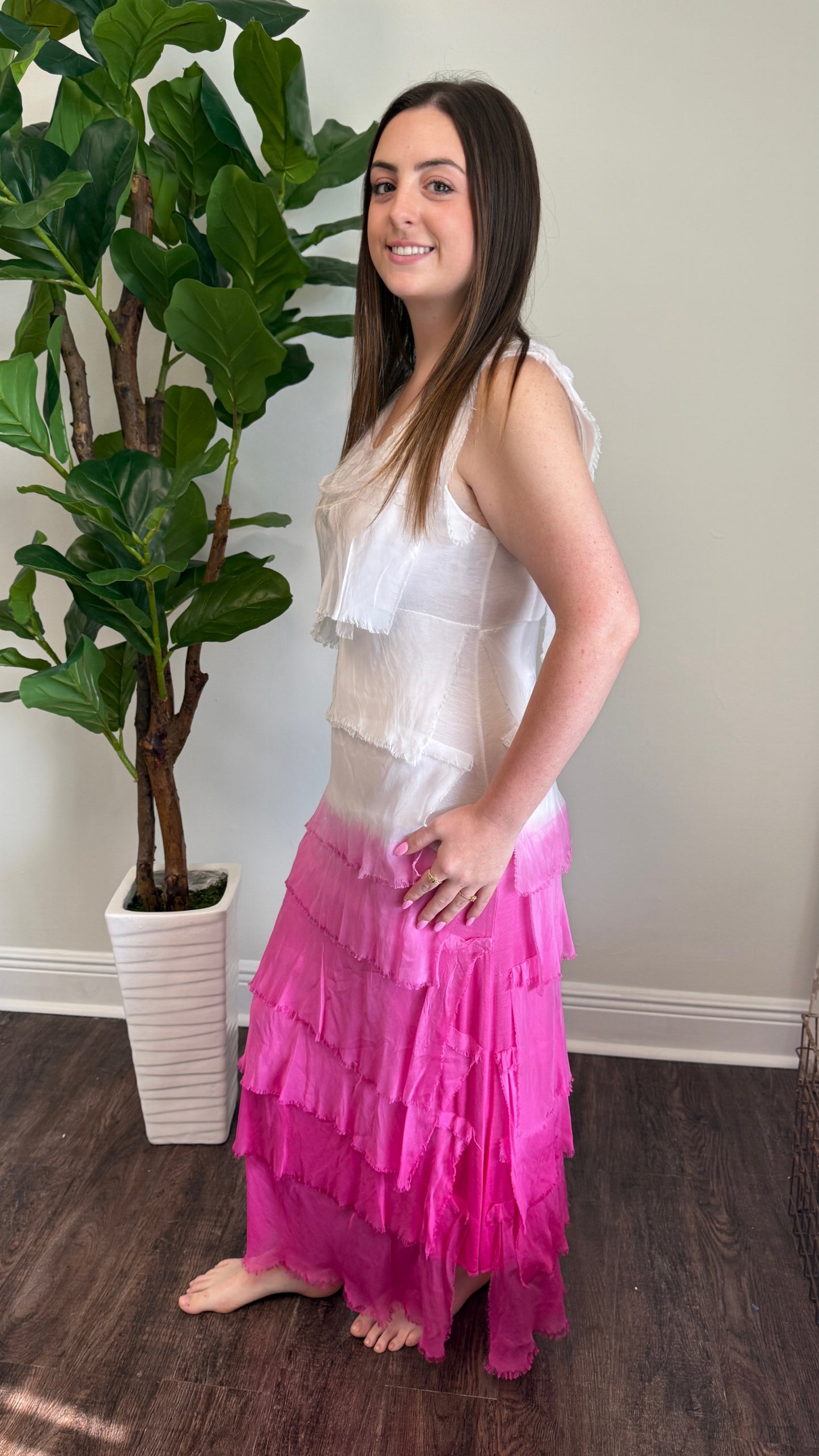 Ombre Long Ruffle Dress