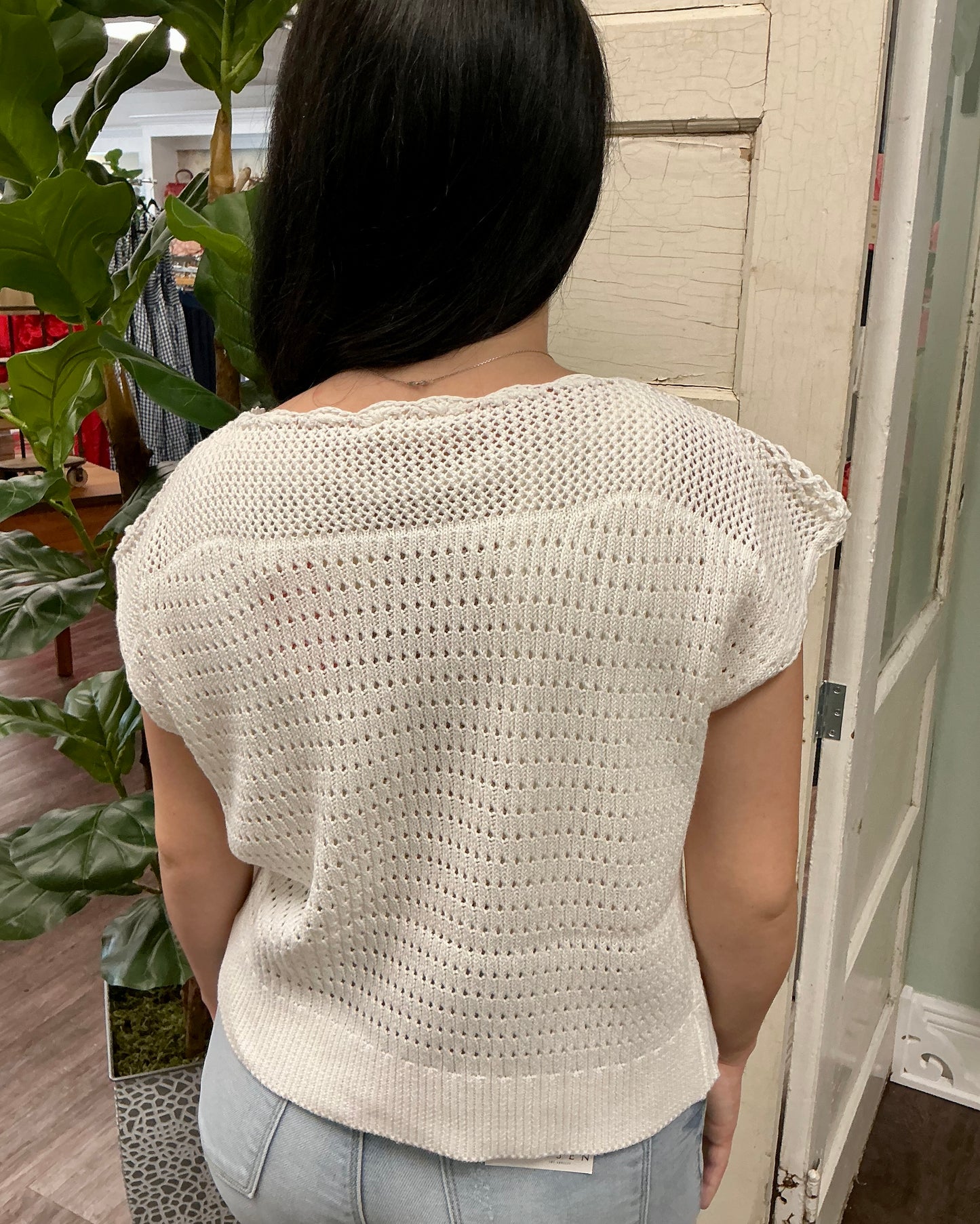 Ivory Floral Yoke Crochet Top
