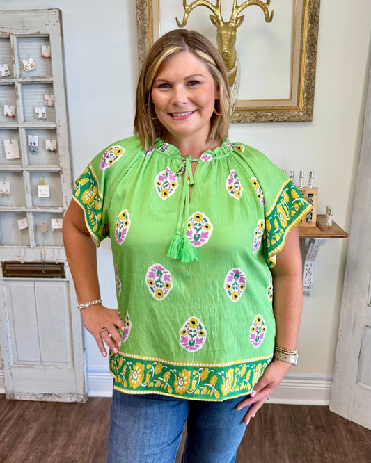 Light Green Paisley Print Top