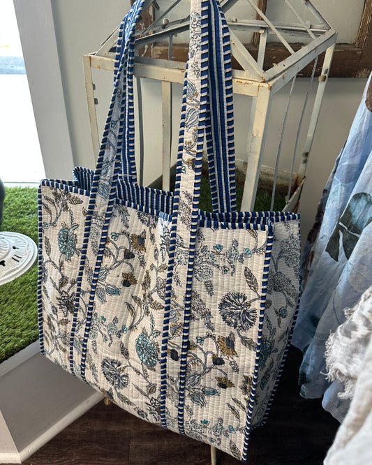 Sasha Blue and White Floral Tote