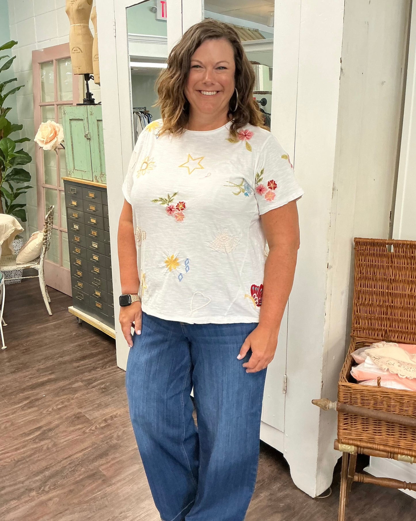 Multi Embroidered Detail Top - Cream