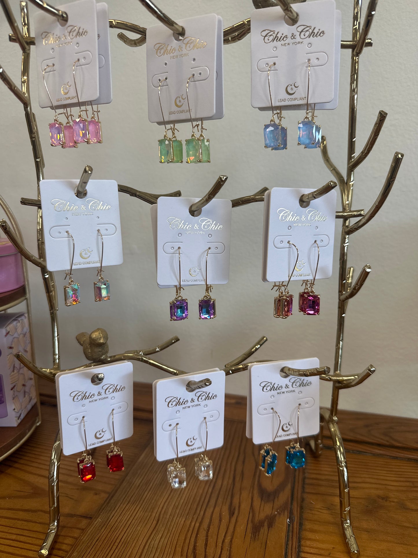 Small Emerald Shaped Stone Dangle Earrings