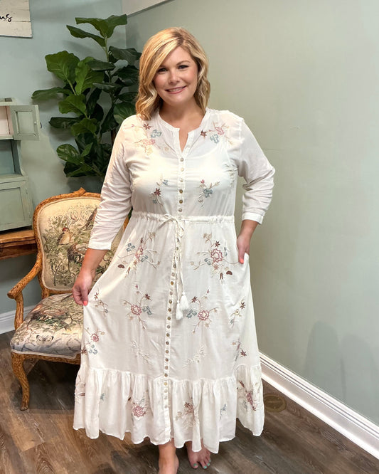 Detailed Ivory Maxi Tie Waist