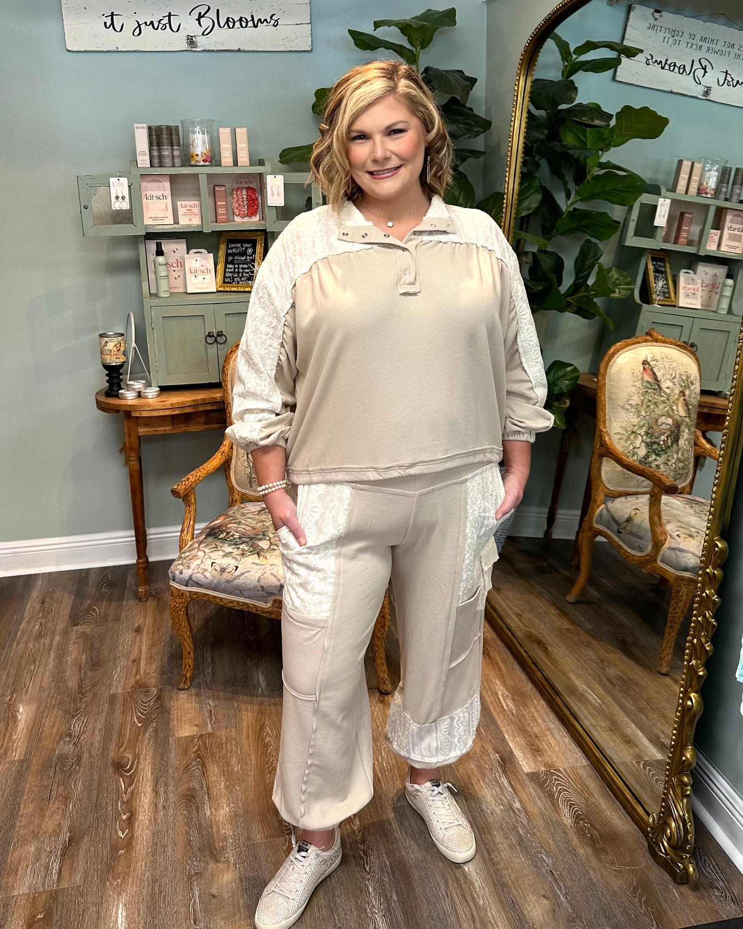 Almond Knit and Lace Relaxed Fit Jogger