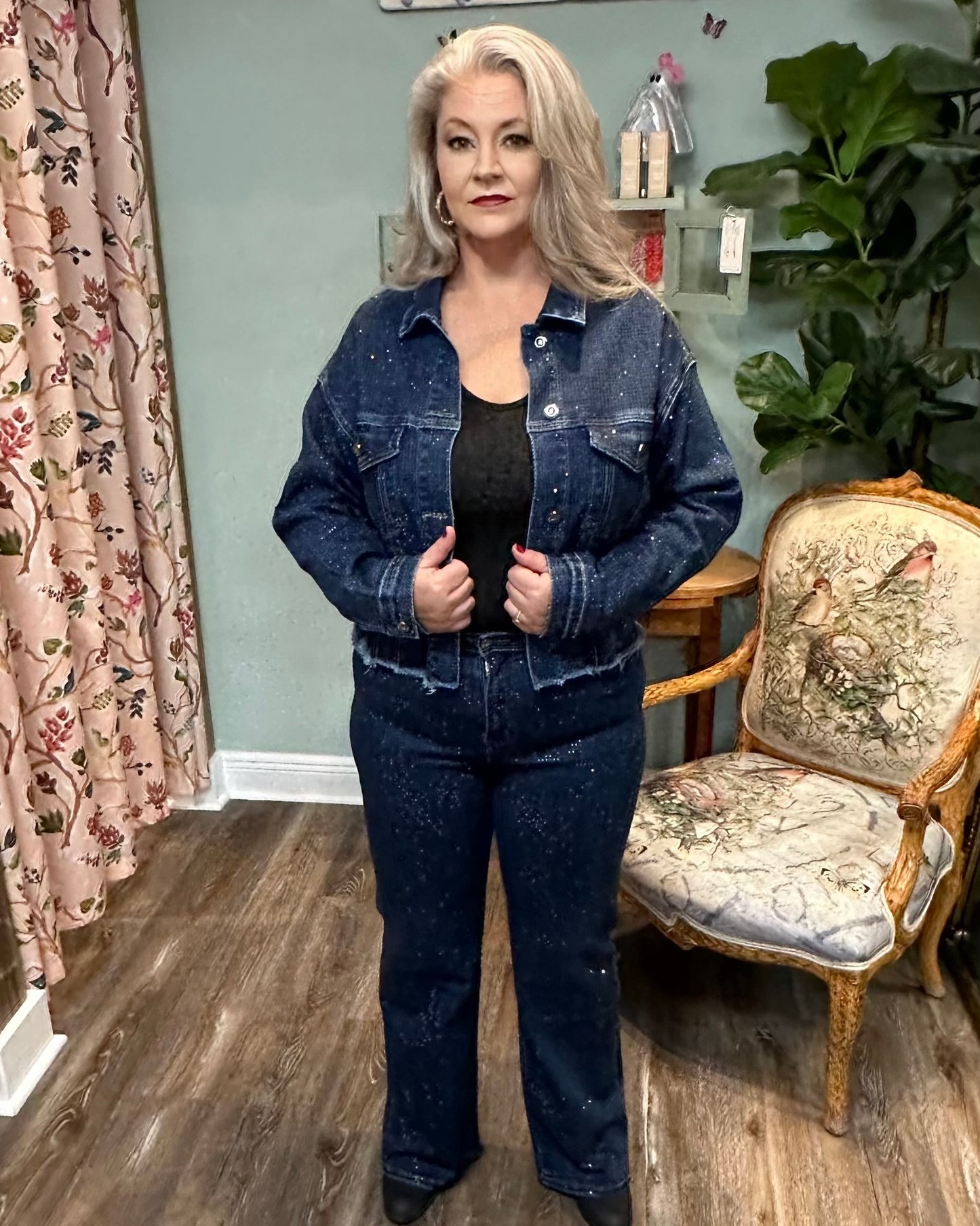 Dark Denim Bedazzled Jacket