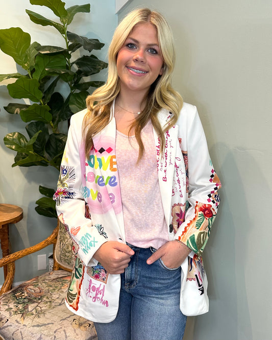 White Graffiti “Love and Flowers” Blazer