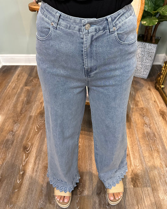 Wide Leg Pant with Eyelet Hem