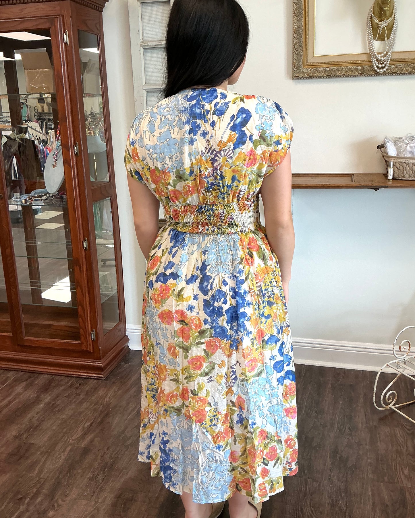 Floral Midi Dress with Front Zipper