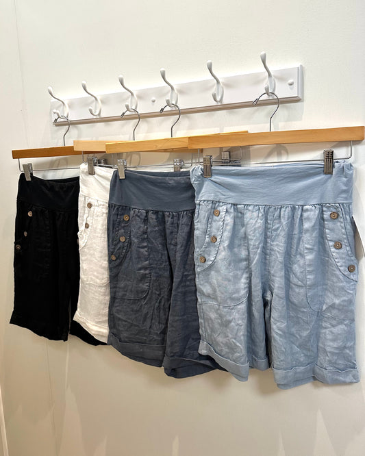 Linen Shorts With Button Detail