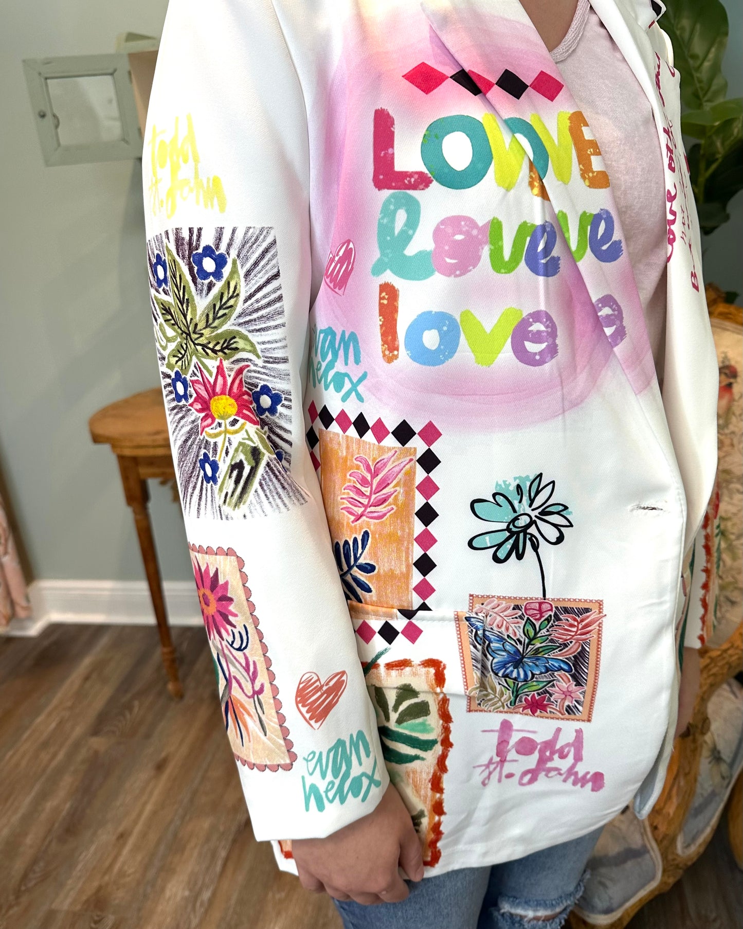 White Graffiti “Love and Flowers” Blazer