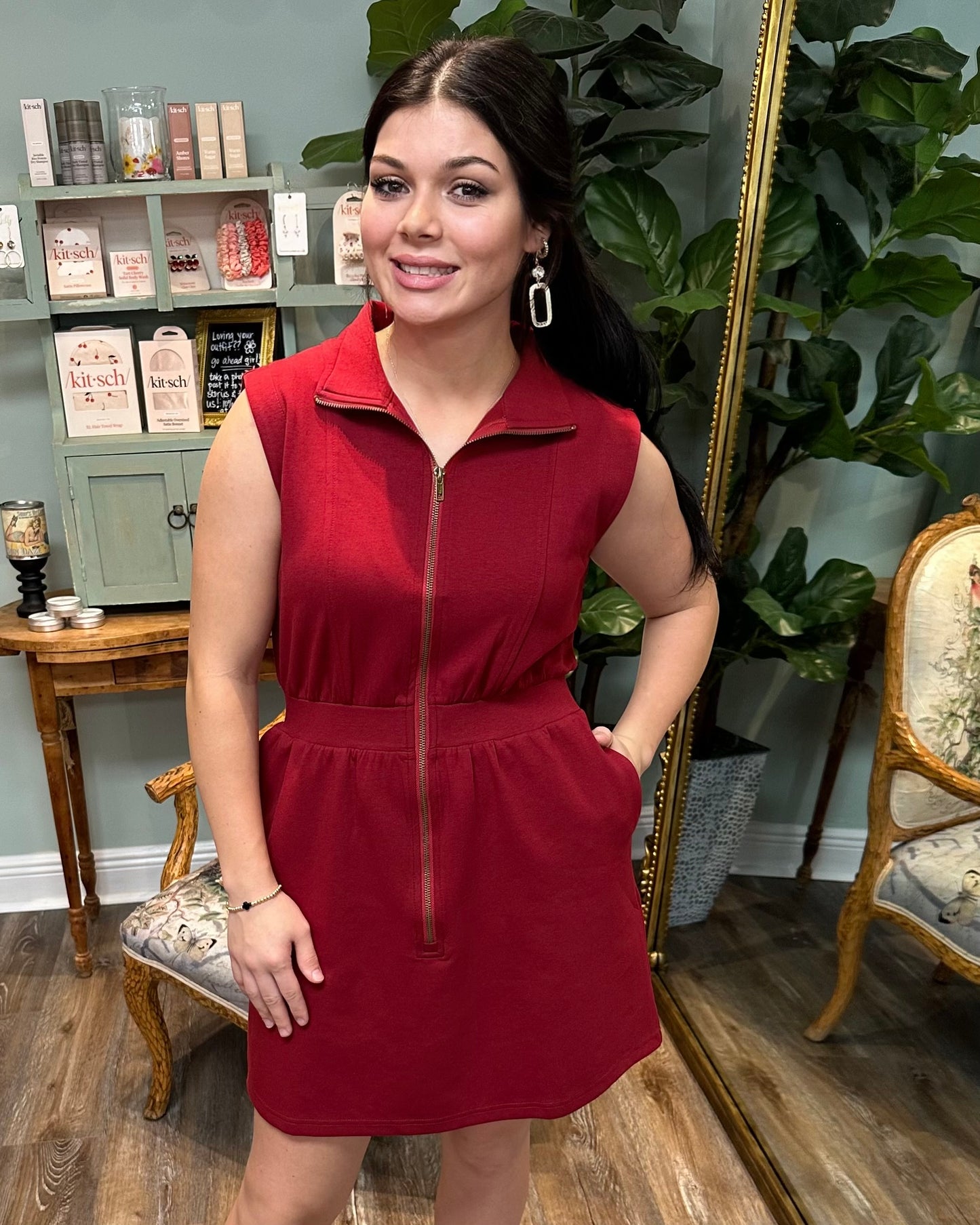 Sleeveless Zipper Collar Dress