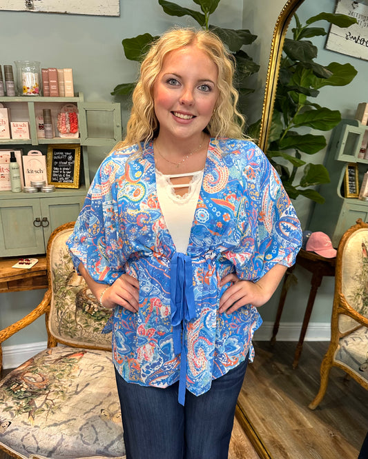 Paisley Print Blue Mix Kimono