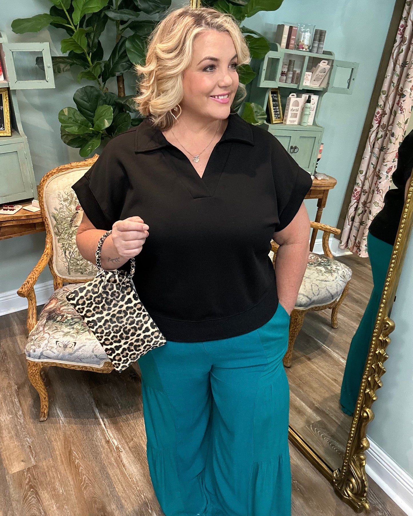 Wide Short Sleeve V-neck Top