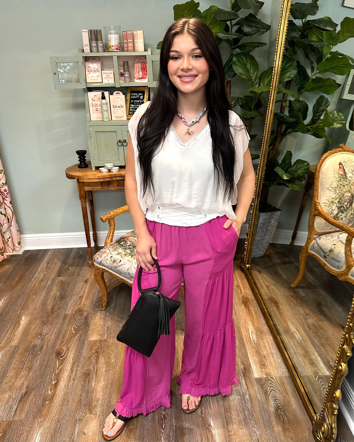 Mulberry Linen Blend Tiered Pant