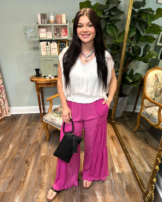 Mulberry Linen Blend Tiered Pant