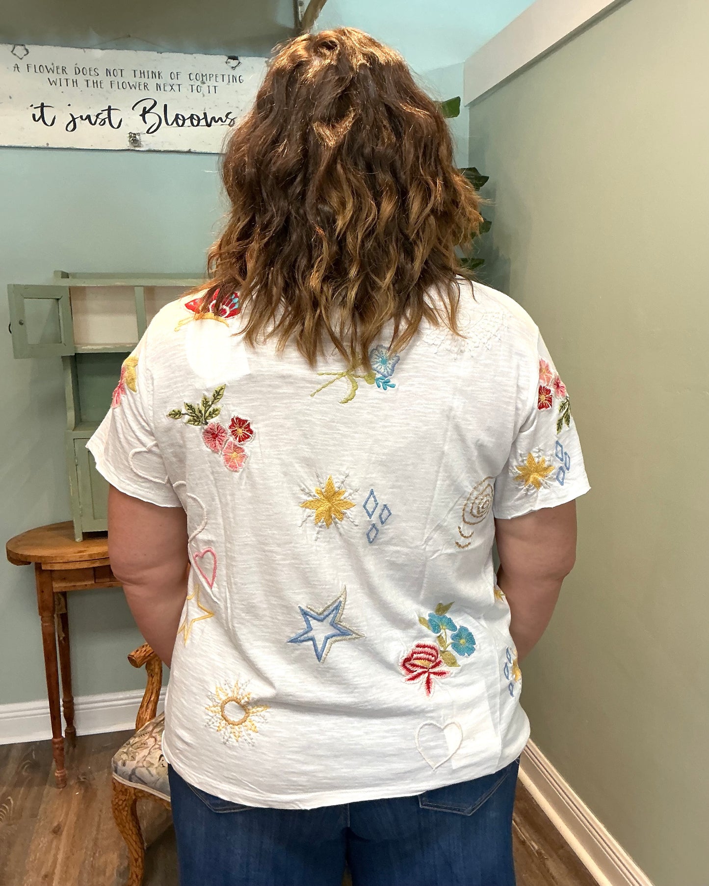 Multi Embroidered Detail Top - Cream