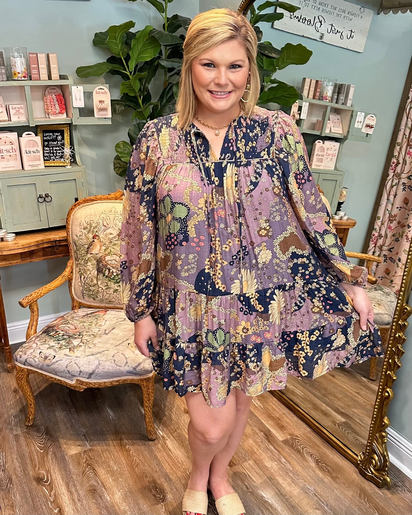 Navy and Purple Floral Dress