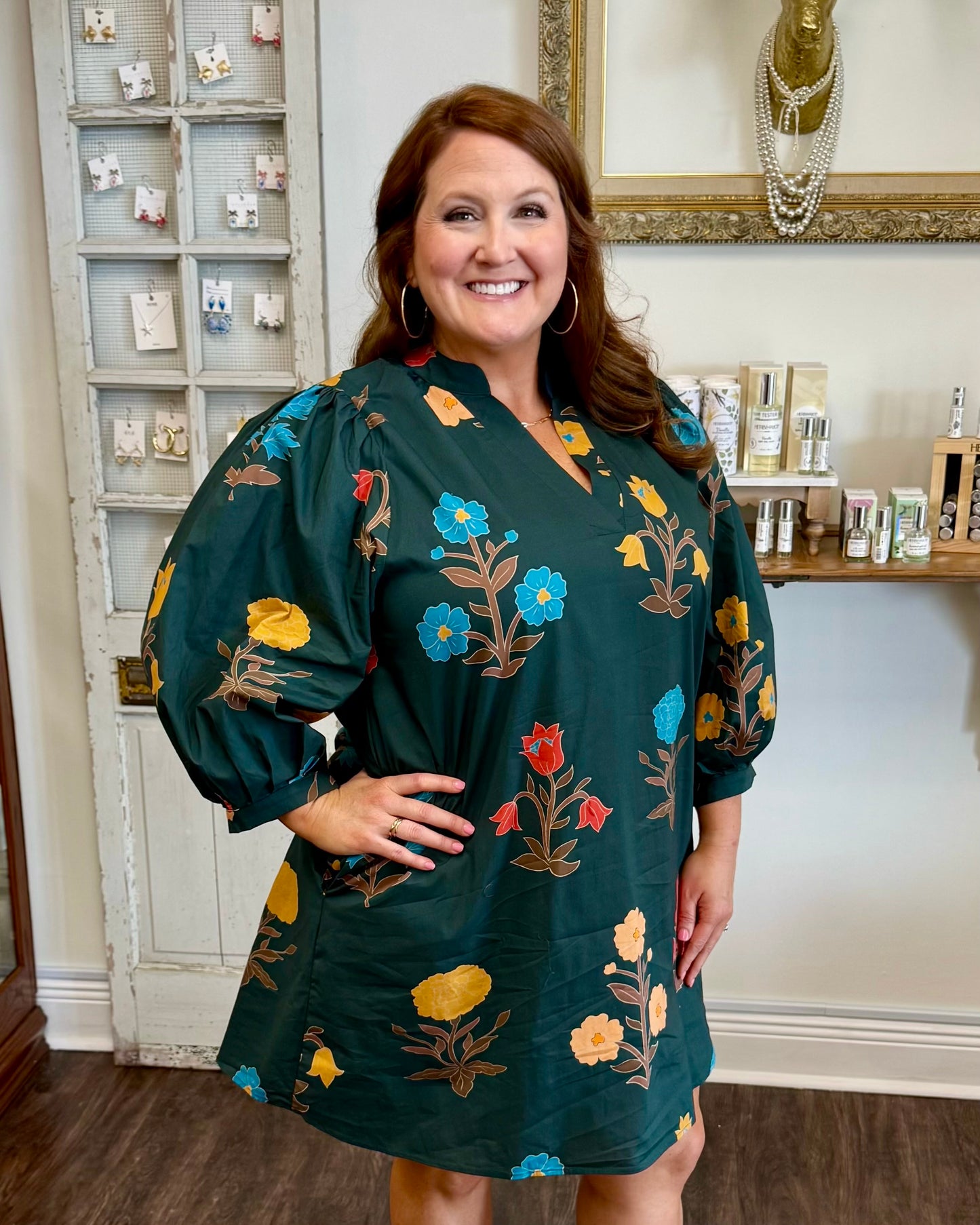 Teal Multi Color Floral Print Dress