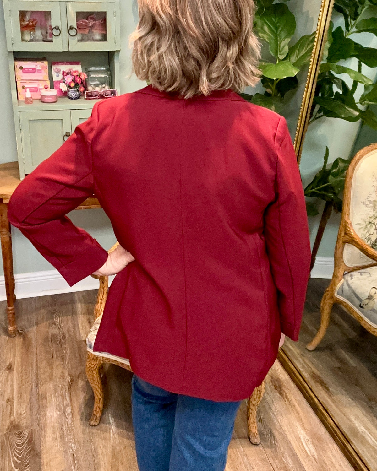 Burgundy Open Front Blazer