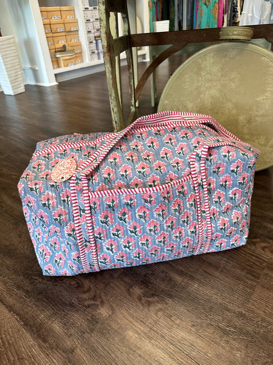 Blue and Pink Floral Duffle Bag