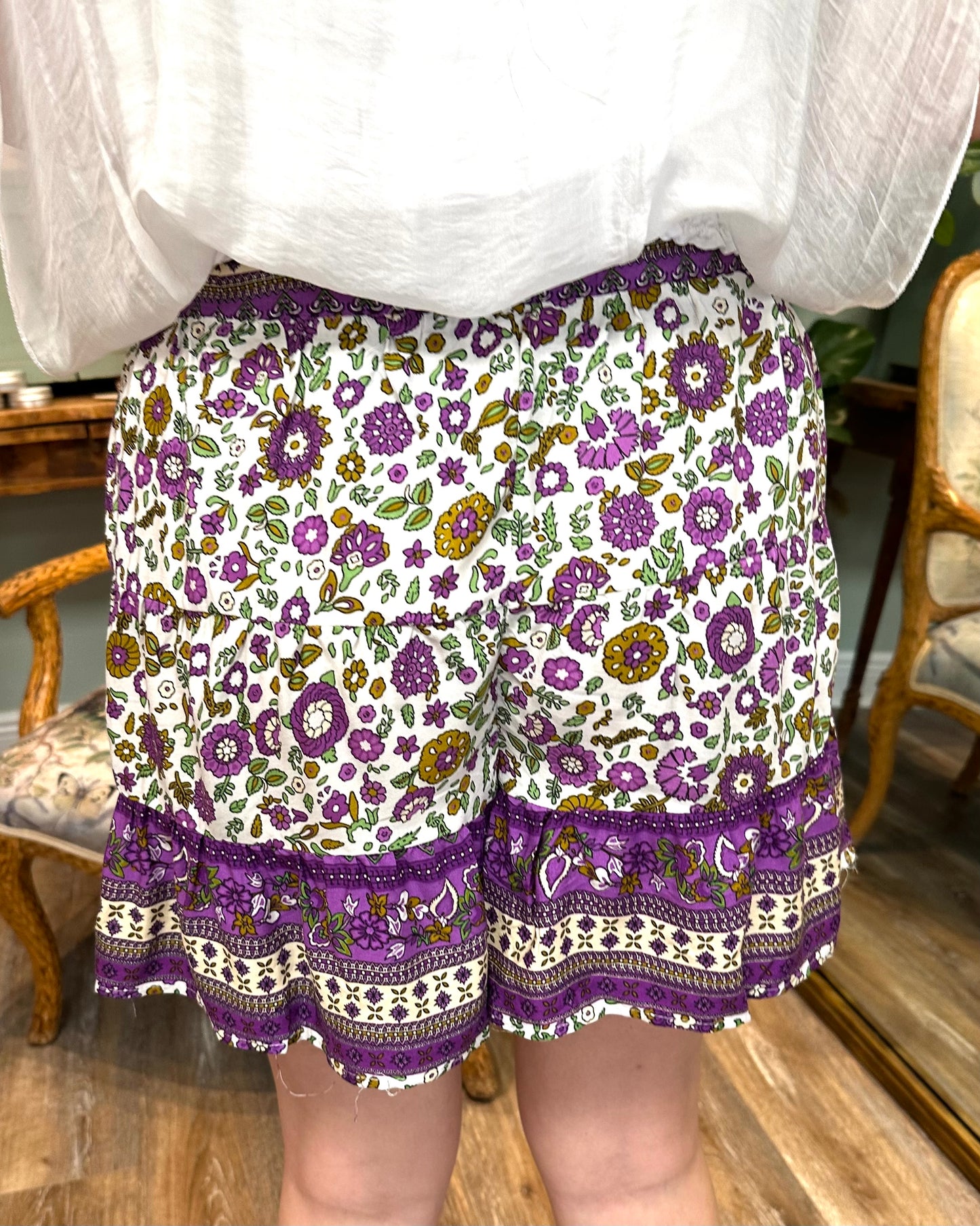 Purple Mix Tiered Elastic Waist Shorts