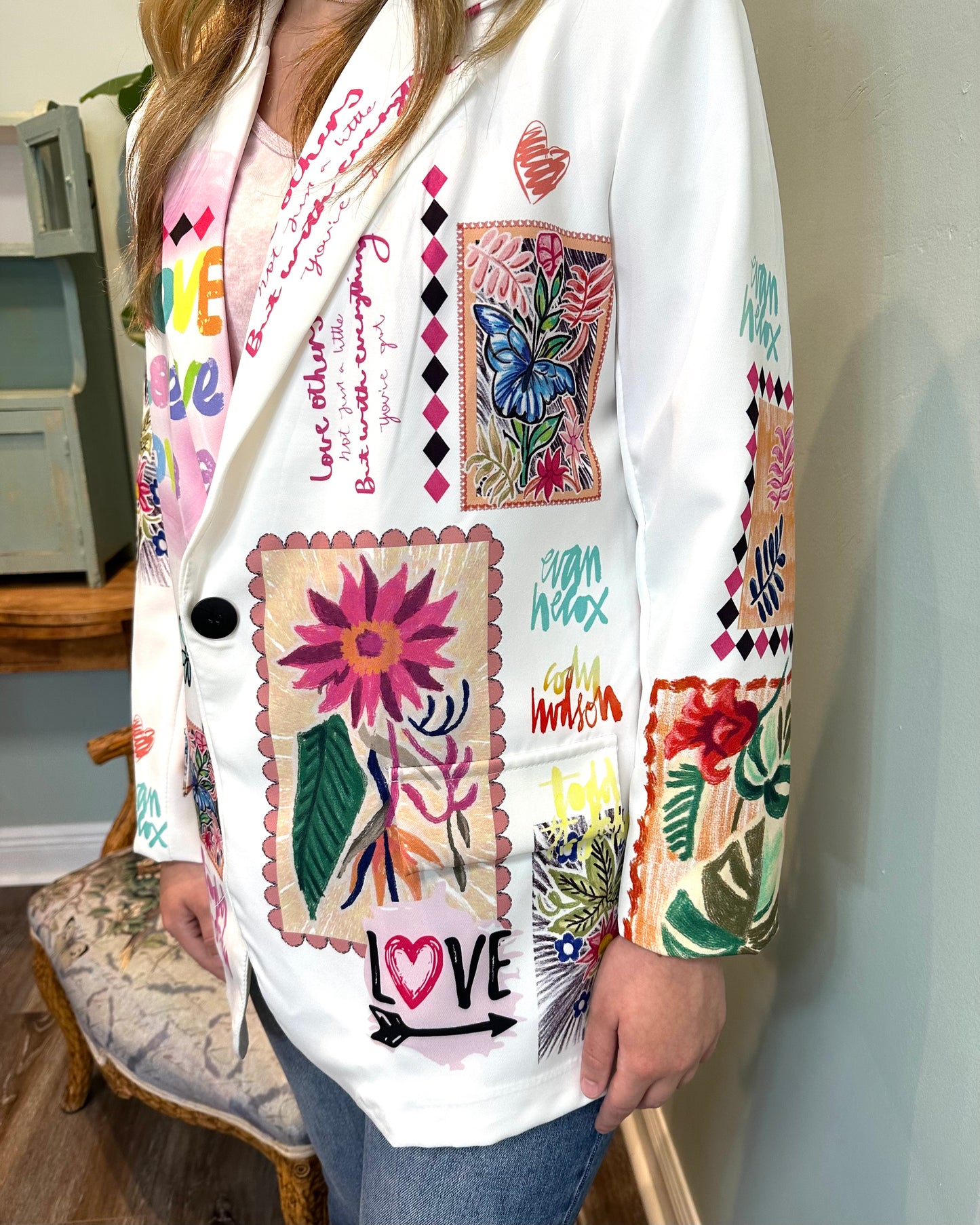 White Graffiti “Love and Flowers” Blazer