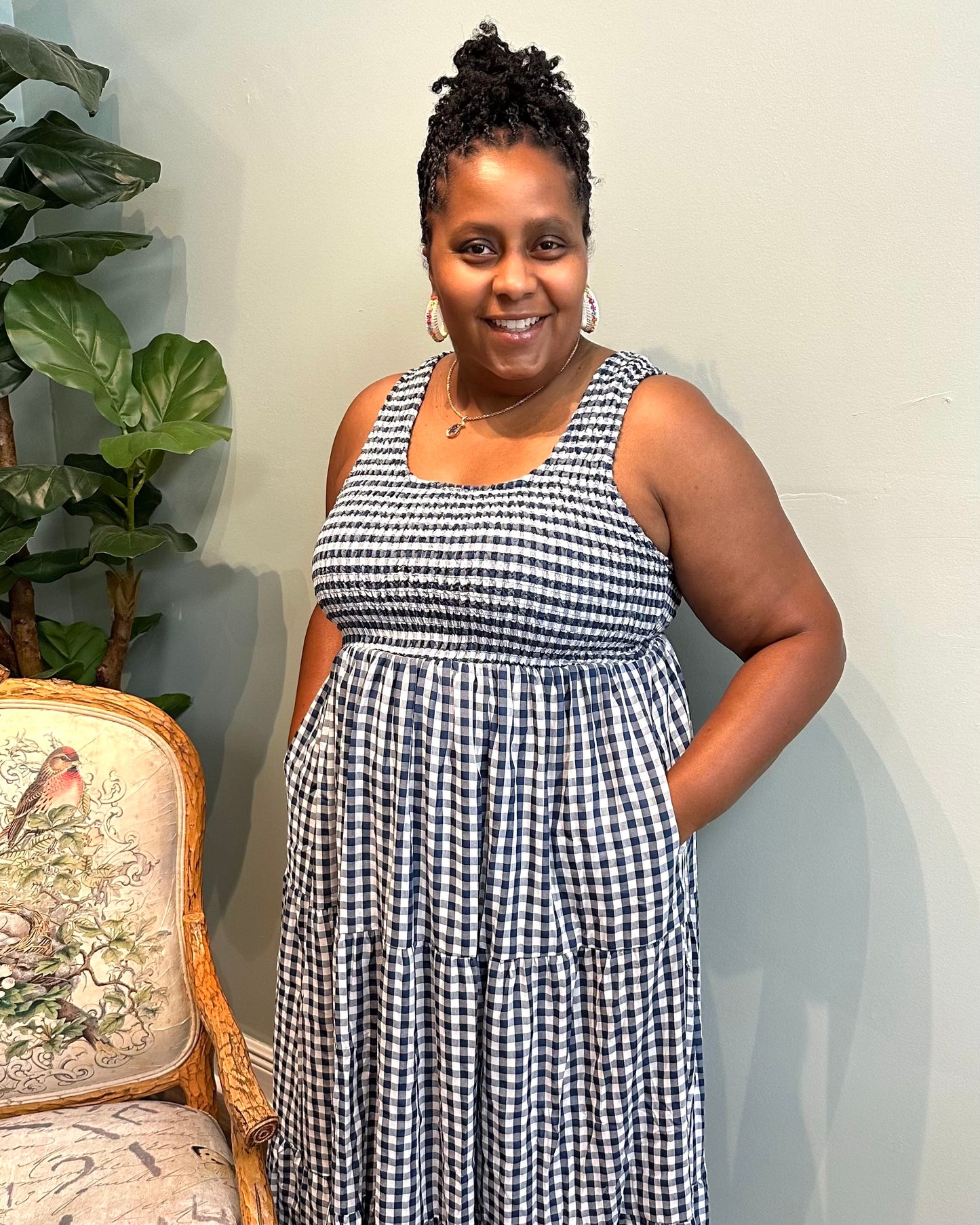 Navy Gingham Maxi Dress
