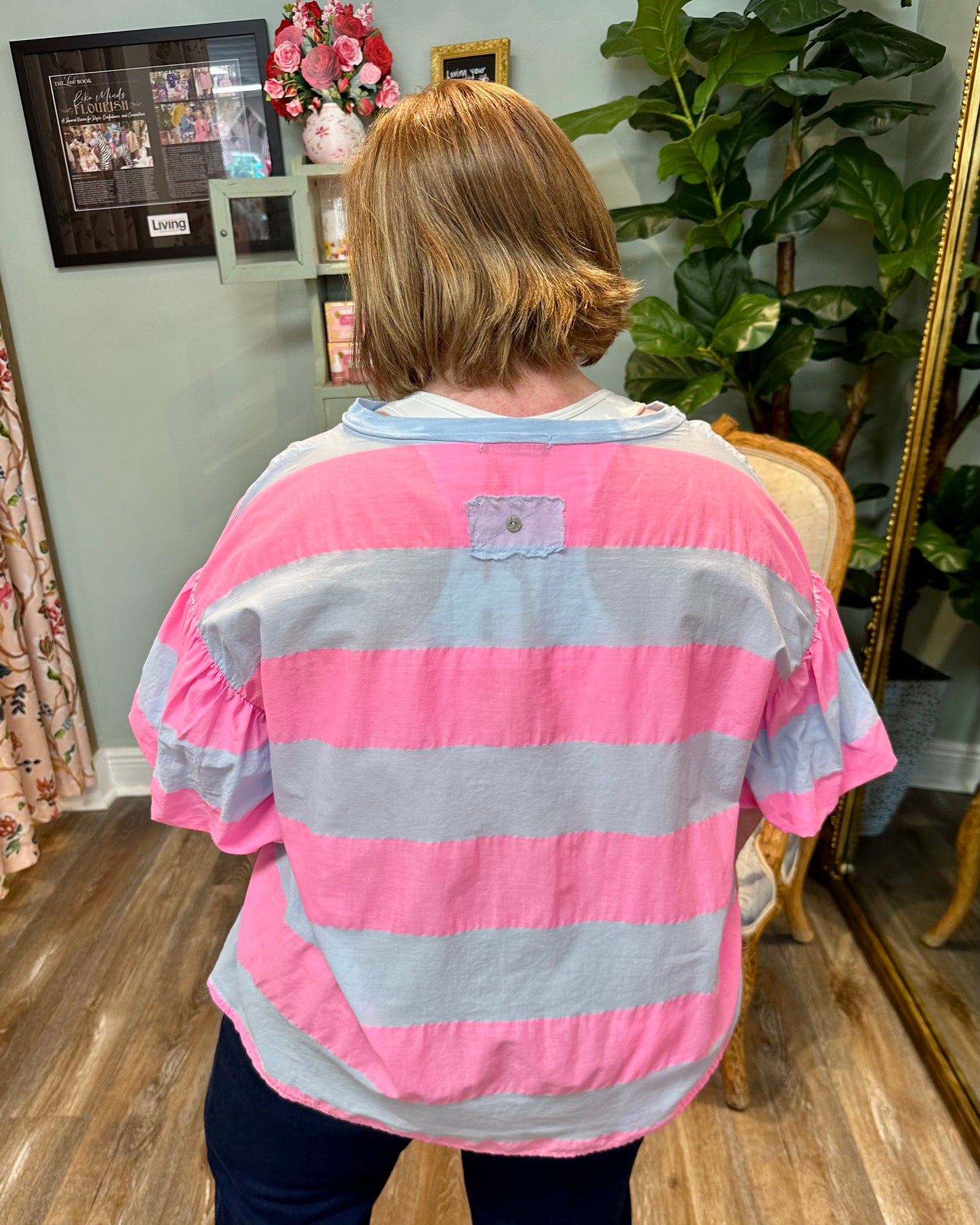 Blue and Pink Stripe Cotton Blouse