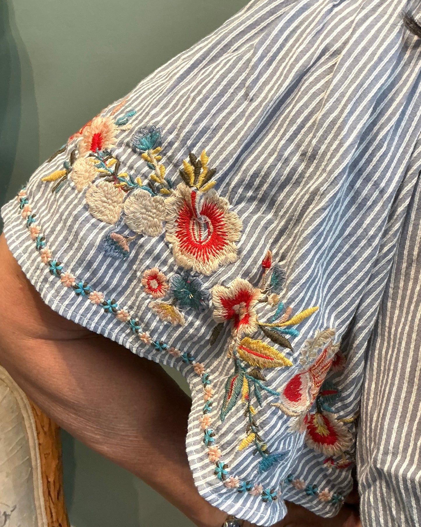 Blue Stripe Embroidered Top